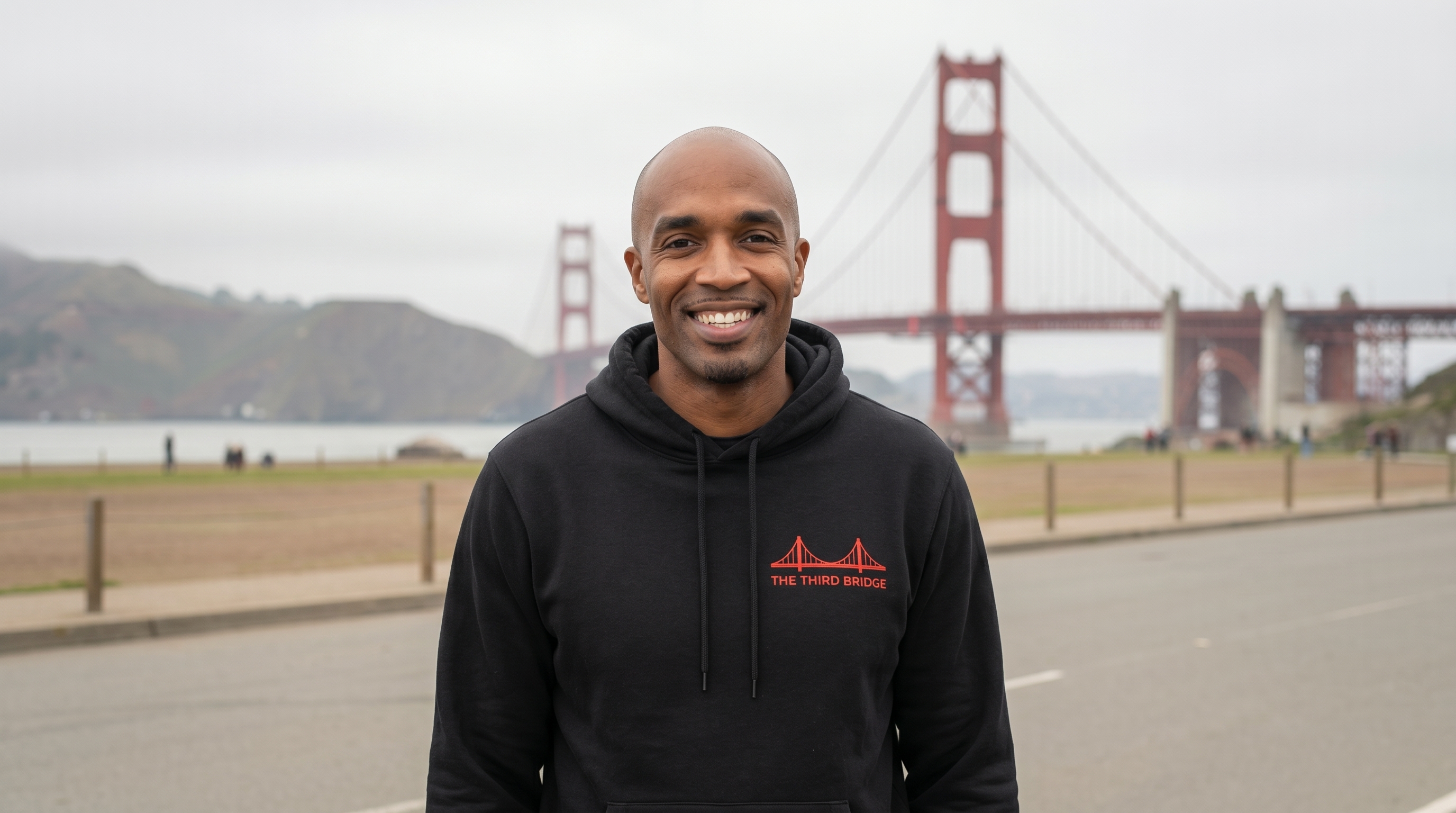 Brian Shepperd in front of the Golden Gate Bridge