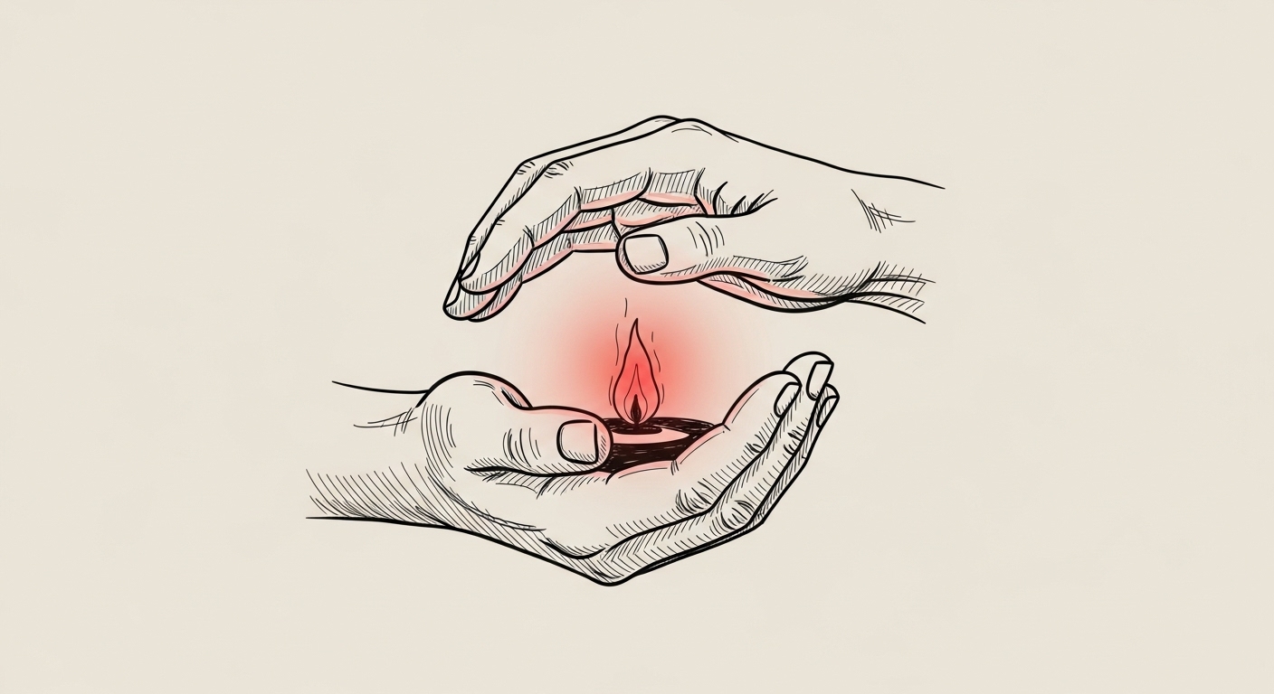 Illustration of protective hands cupping a flame
